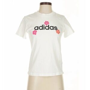 Adidas White Tee with Pink and Orange Floral Accents